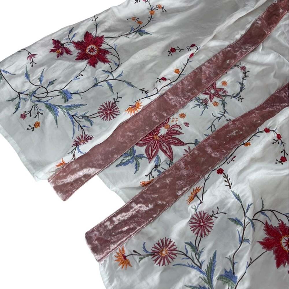 Entro White Floral Embroidered Velvet Trim Kimono Cardigan S - Picture 2 of 7